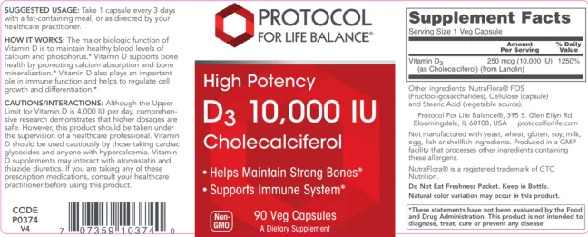 Label for High Potency D3 10,000 IU Cholecalciferol