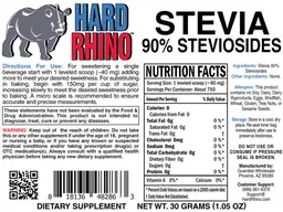 Label for Stevia 90% Steviosides
