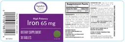 Label for High Potency Iron 65 mg