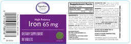 Label for High Potency Iron 65 mg