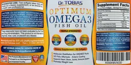 Label for Optimum Omega 3 Fish Oil Triple Strength