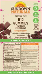 Label for B12 Gummies 1500 mcg Chocolate & Coffee Flavored