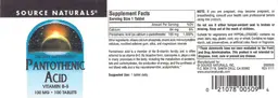Label for Pantothenic Acid Vitamin B-5 100 mg