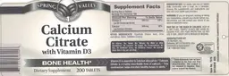 Label for Calcium Citrate with Vitamin D3