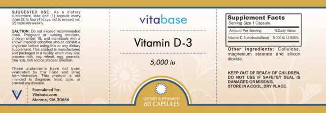 Label for Vitamin D-3 5,000 IU