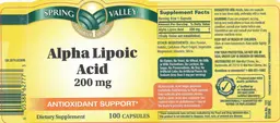 Label for Alpha Lipoic Acid 200 mg