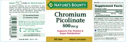 Label for Chromium Picolinate 800 mcg