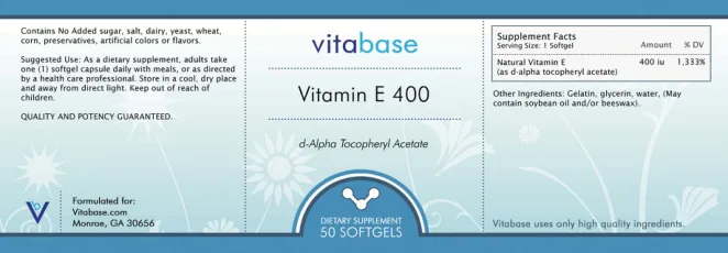 Label for Vitamin E 400
