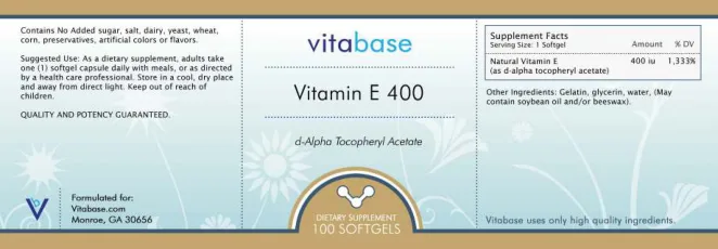 Label for Vitamin E 400