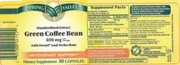 Label for Standardized Extract Green Coffee Bean 400 mg