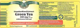 Label for Standardized Extract Green Tea 300 mg