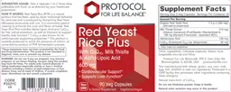 Label for Red Yeast Rice Plus 600 mg