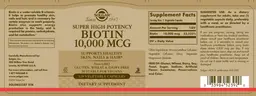 Label for Super High Potency Biotin 10,000 mcg