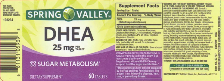 Label for DHEA 25 mg