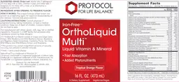 Label for Iron-Free OrthoLiquid Multi Liquid Vitamin & Mineral Tropical Orange Flavor