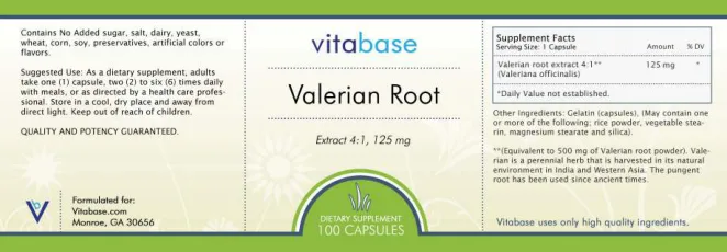 Label for Valerian Root 125 mg
