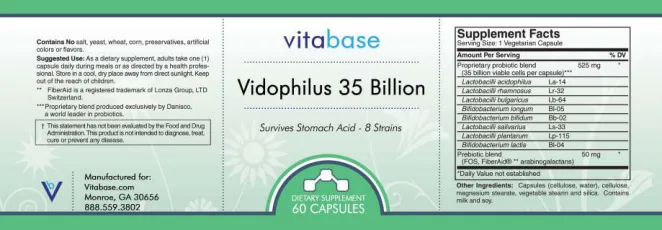 Label for Vidophilus 35 Billion