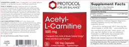 Label for Acetyl-L-Carnitine 500 mg