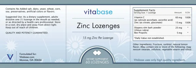 Label for Zinc Lozenges 15 mg