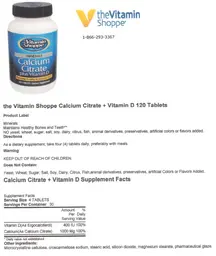 Label for Calcium Citrate Plus Vitamin D