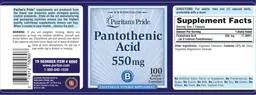 Label for Pantothenic Acid 550 mg
