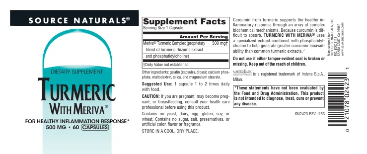 Label for Turmeric With Meriva 500 mg