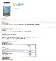 Label for Evening Primrose Oil 500 mg