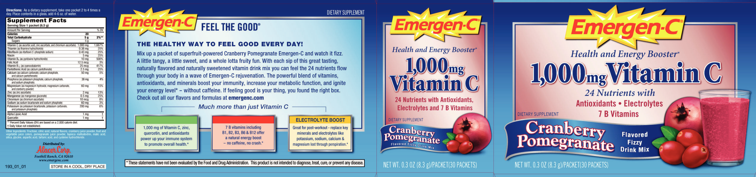 Label for 1,000 mg Vitamin C Cranberry Pomegranate