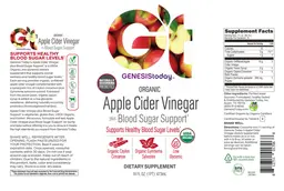 Label for Organic Apple Cider Vinegar Plus Blood Sugar Support