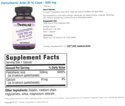Label for Pantothenic Acid 500 mg (B-5) Caps