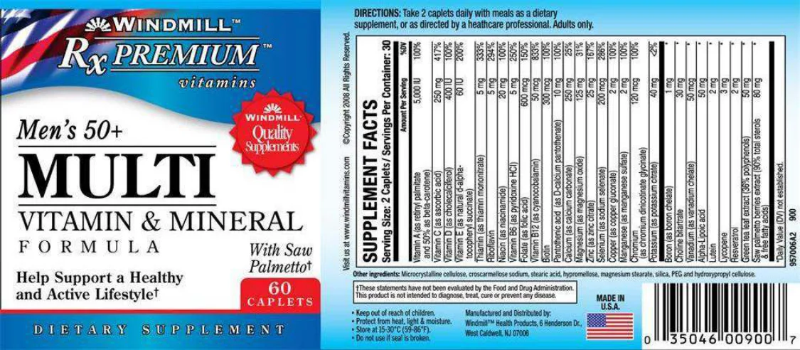 Label for Men's 50+ Multi Vitamin & Mineral Formula