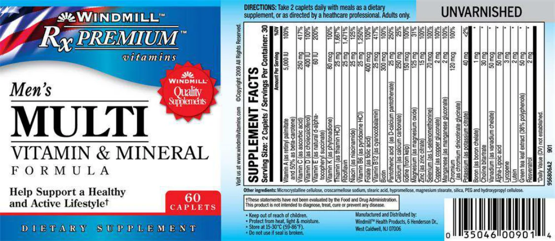Label for Men's Multi Vitamin & Mineral Formula