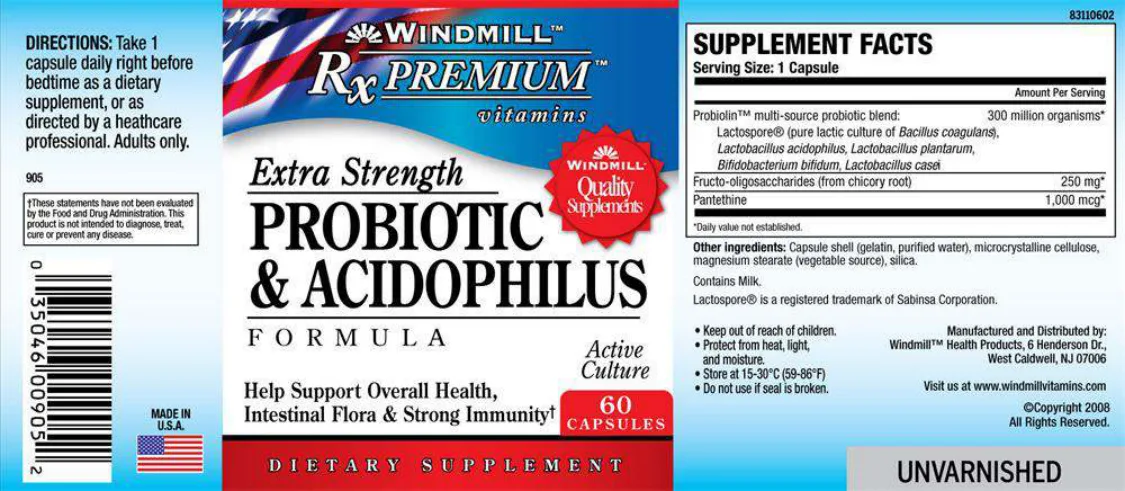 Label for Extra Strength Probiotic & Acidophilus Formula