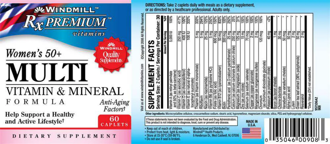 Label for Women's 50+ Multi Vitamin & Mineral Formula