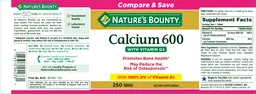 Label for Calcium 600 with Vitamin D3