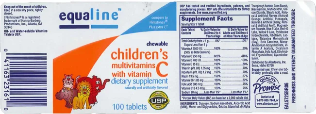 Label for Chewable Children's Multivitamins with Vitamin C