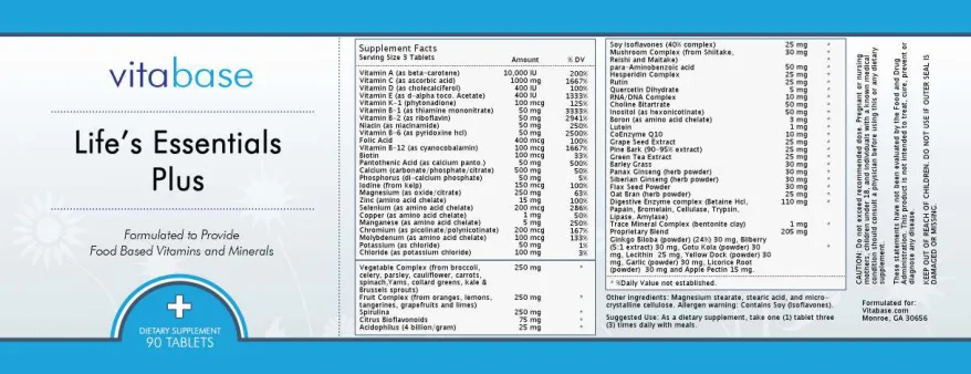 Label for Life's Essentials Plus