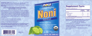 Label for Certified Organic Noni SuperFruit