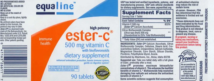 Label for High Potency Ester-C 500 mg Vitamin C with Bioflavonoids