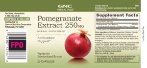 Label for Pomegranate Extract 250 mg