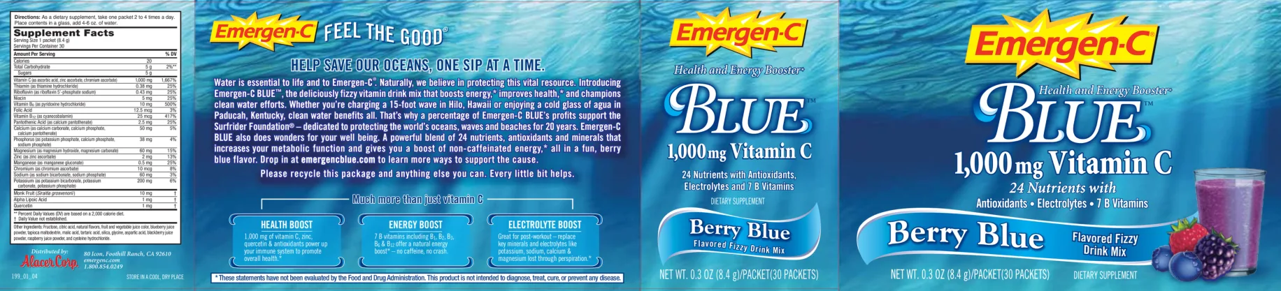 Label for Blue 1,000 mg Vitamin C Berry Blue