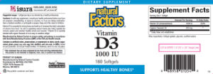 Label for Vitamin D3 1000 IU