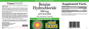 Betaine Hydrochloride 500 mg With Fenugr