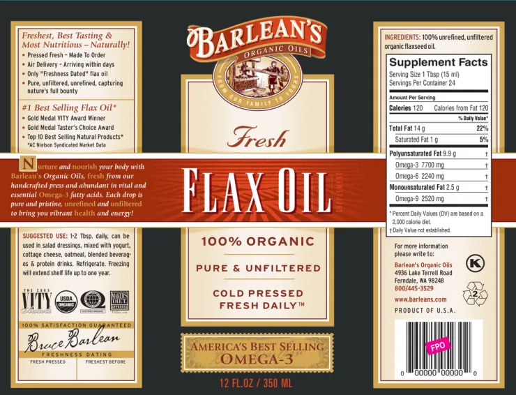 Label for Flax Oil 12 oz.