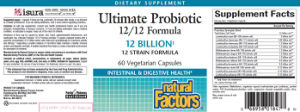 Label for Ultimate Probiotic 12/12 Formula 12 Billion