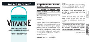 Label for Vitamin E 400 IU