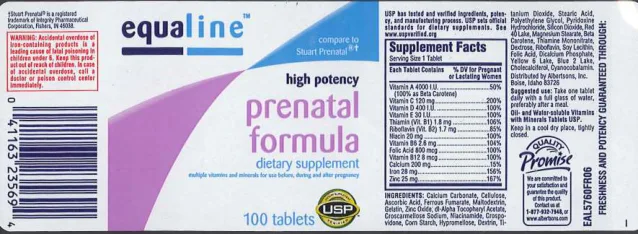 Label for High Potency Prenatal Formula