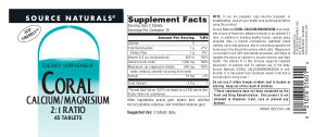Label for Coral Calcium/Magnesium 2:1 Ratio