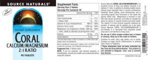 Label for Coral Calcium/Magnesium 2:1 Ratio