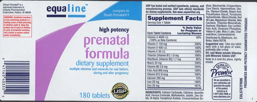 Label for High Potency Prenatal Formula